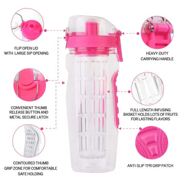 Portable juice shaker water bottle with anti-slip grips for home, gym, and outdoor activities