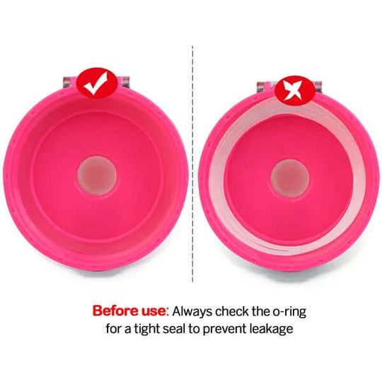 Close-up of flip lid and thumb release on 32oz fruit infuser water bottle