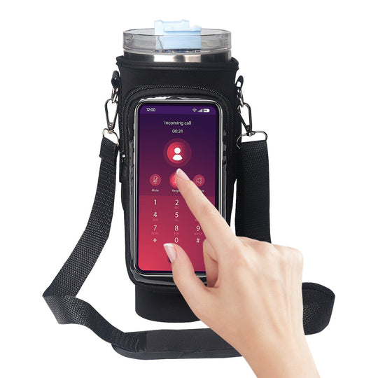 40oz water bottle sleeve with neoprene fabric and transparent touch screen window