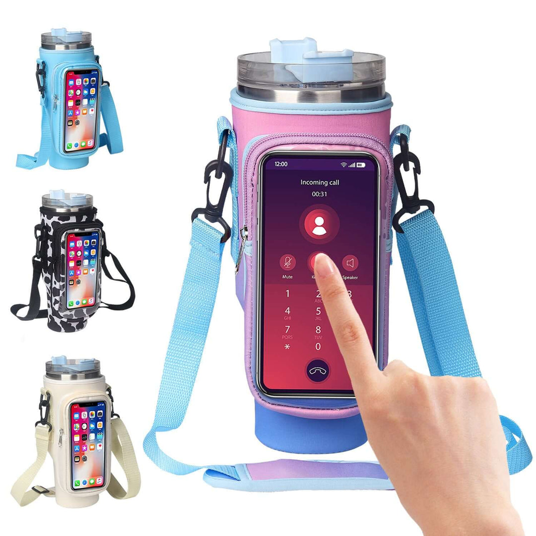 40oz water bottle sleeve with neoprene fabric and transparent touch screen window