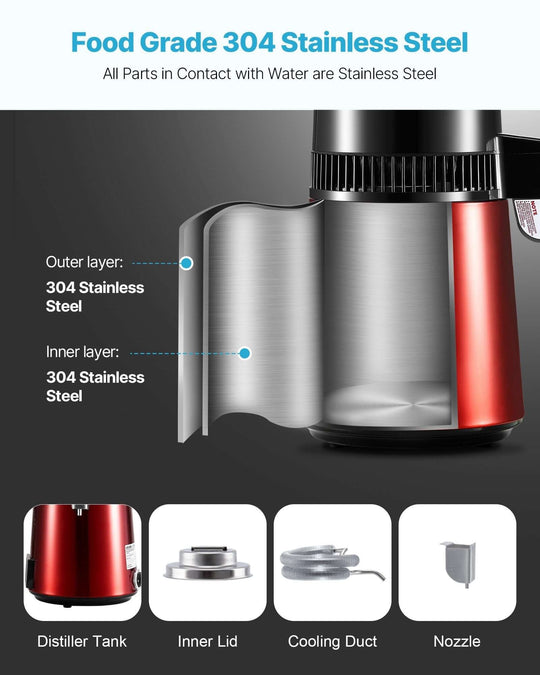 4L Water Distiller Home Countertop with stainless steel interior and glass container