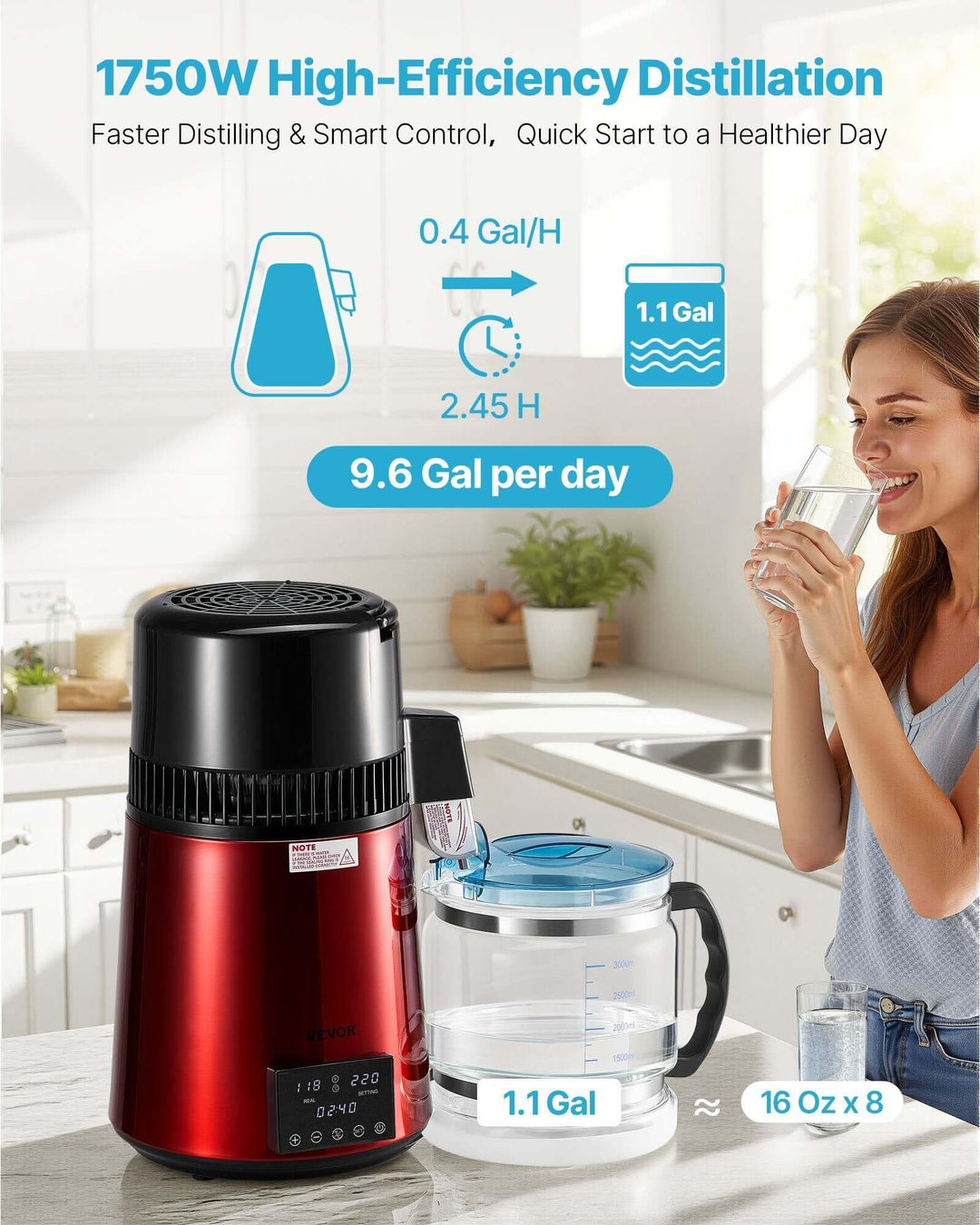 4L Water Distiller Home Countertop with stainless steel interior and glass container