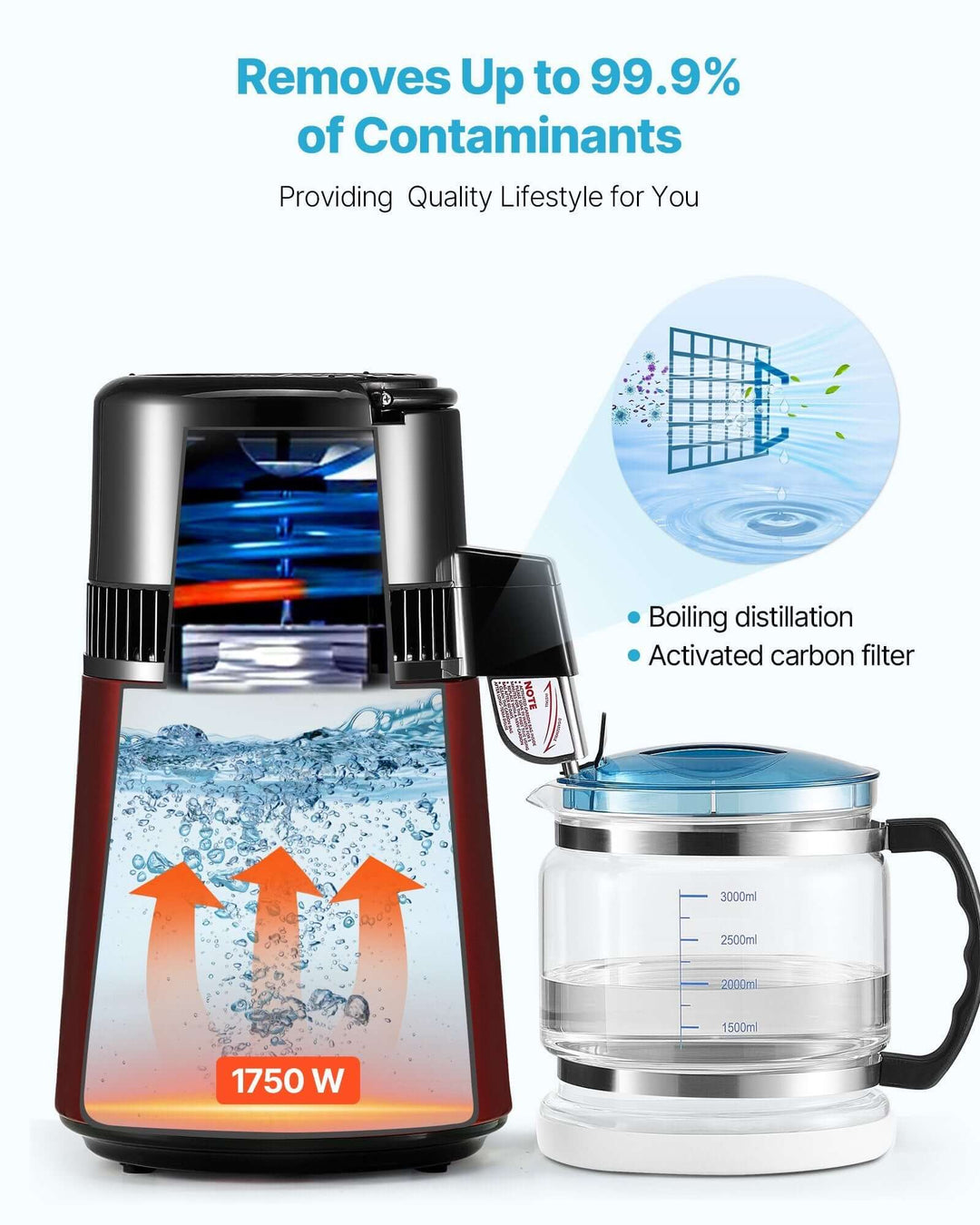 4L Water Distiller Home Countertop with stainless steel interior and glass container