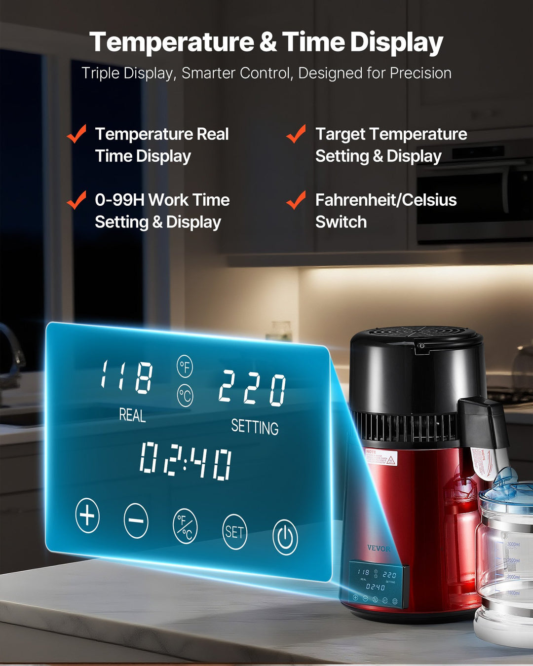 4L Water Distiller Home Countertop Purifier Machine 1750W Stainless Steel Glass