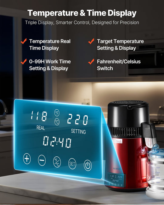 4L Water Distiller Home Countertop Purifier Machine 1750W Stainless Steel Glass