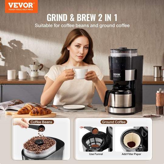 8 cup drip coffee maker with 3 brew strength settings