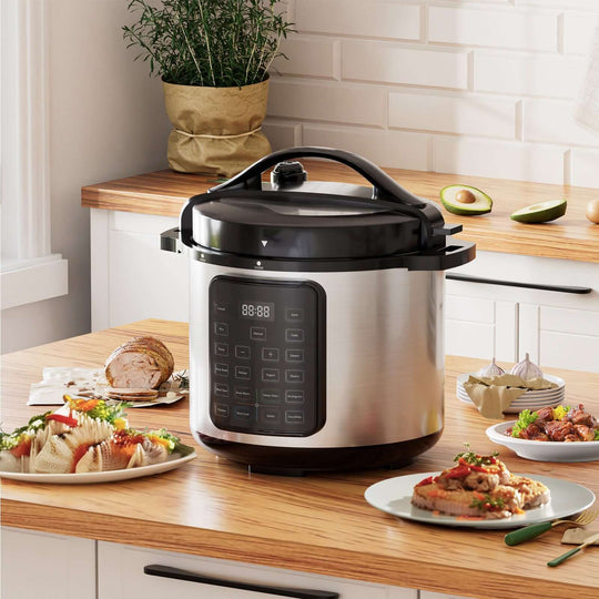 9 in 1 electric pressure cooker with digital control panel and stainless steel body