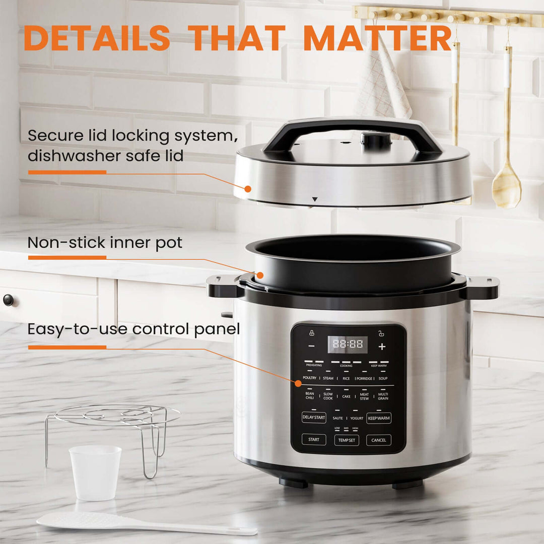 9 in 1 electric pressure cooker with digital control panel and stainless steel body