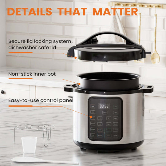 9 in 1 electric pressure cooker with digital control panel and stainless steel body