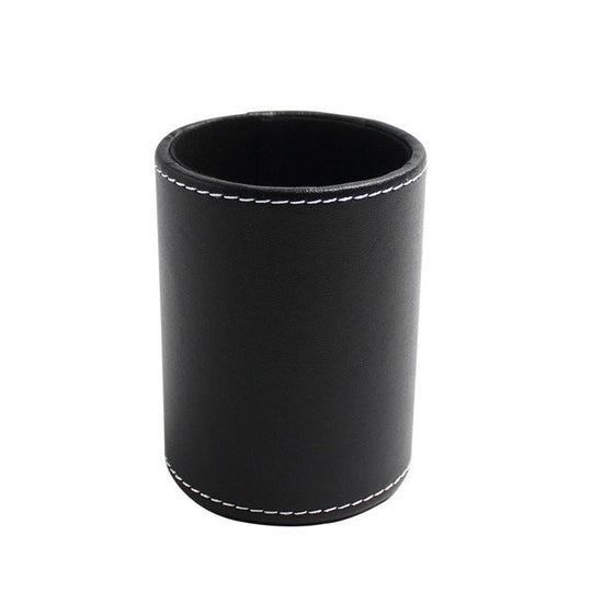 Round black leather pen holder for office desk organization