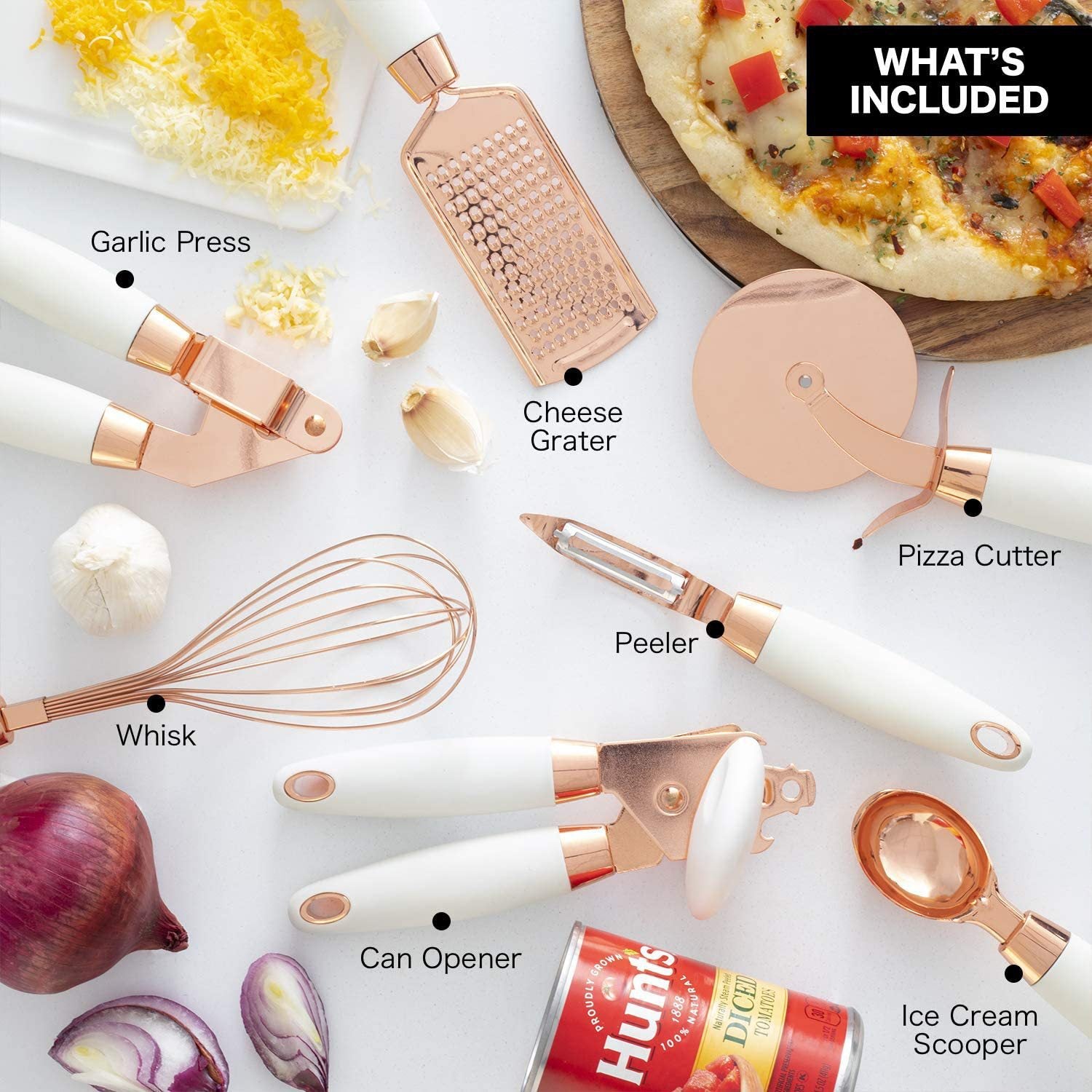 Stainless steel kitchen gadgets set with 7 modern bottle and can openers