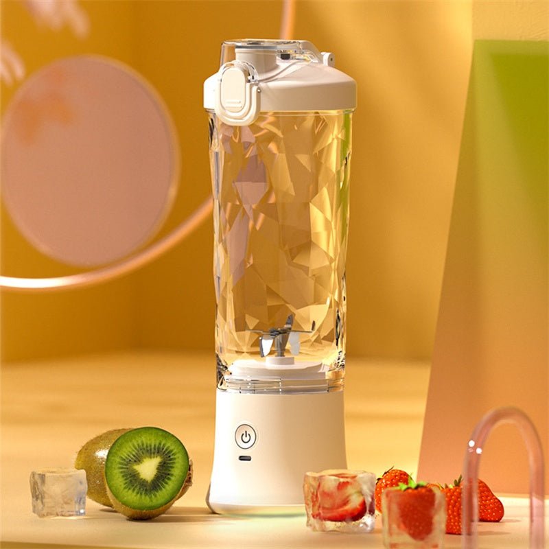 Portable blender juicer with 6 stainless steel blades and 600ml cup for shakes and smoothies