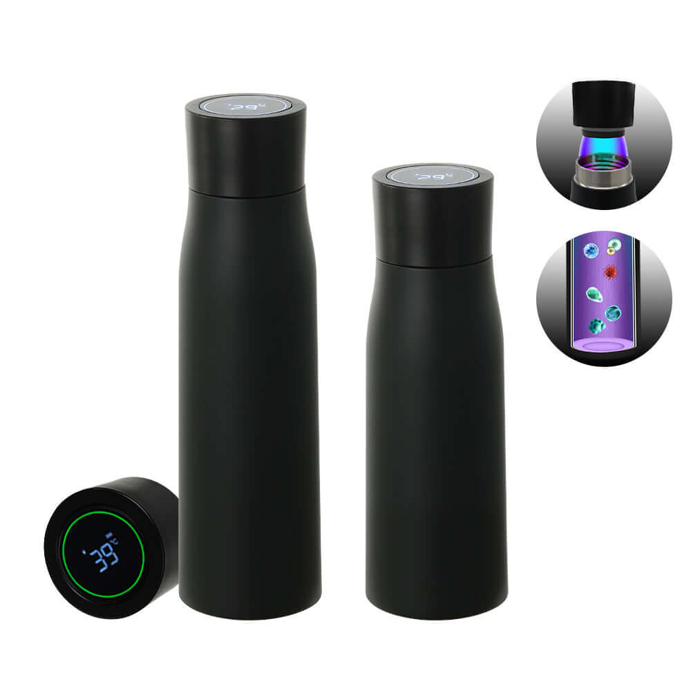 Smart temperature water bottle with LED display and stainless steel insulation