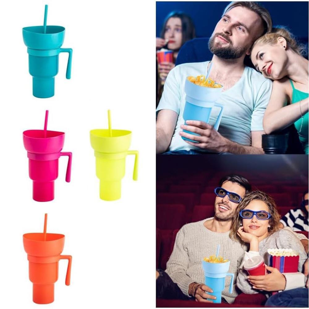 Snack straw cup with handle made of reusable silicone for everyday drinks