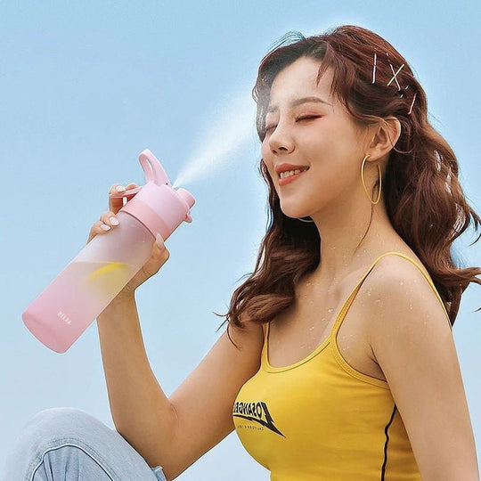 spray water bottle with handle strap for fitness and travel