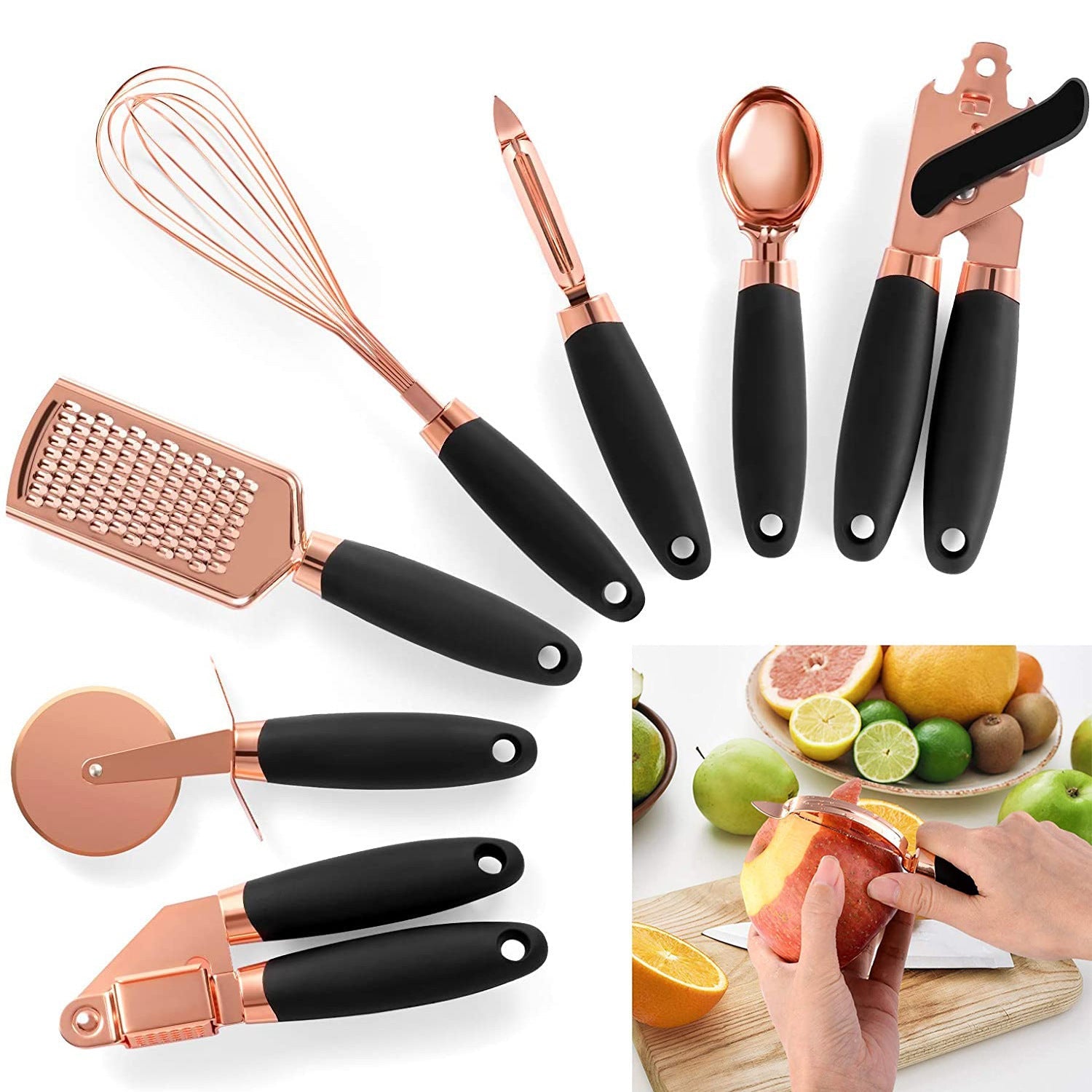 Stainless steel kitchen gadgets set with 7 modern bottle and can openers