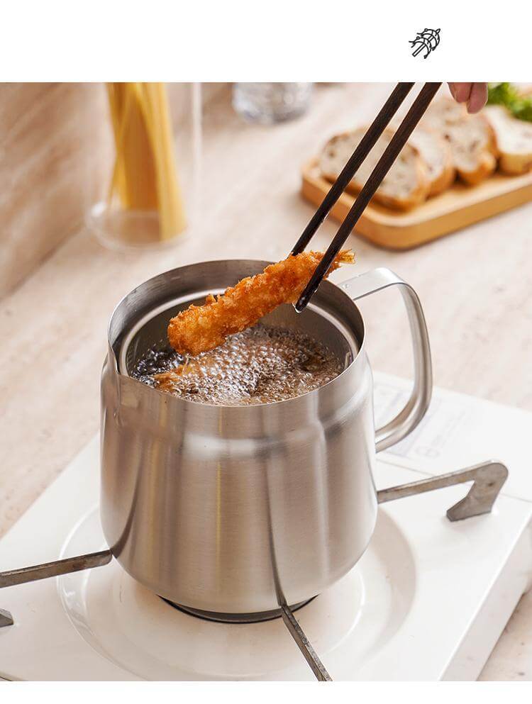 stainless steel oil filter pot with fine strainer and lid