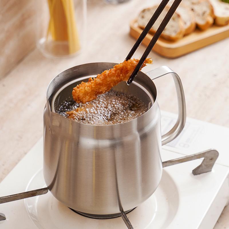 stainless steel oil filter pot with fine strainer and lid