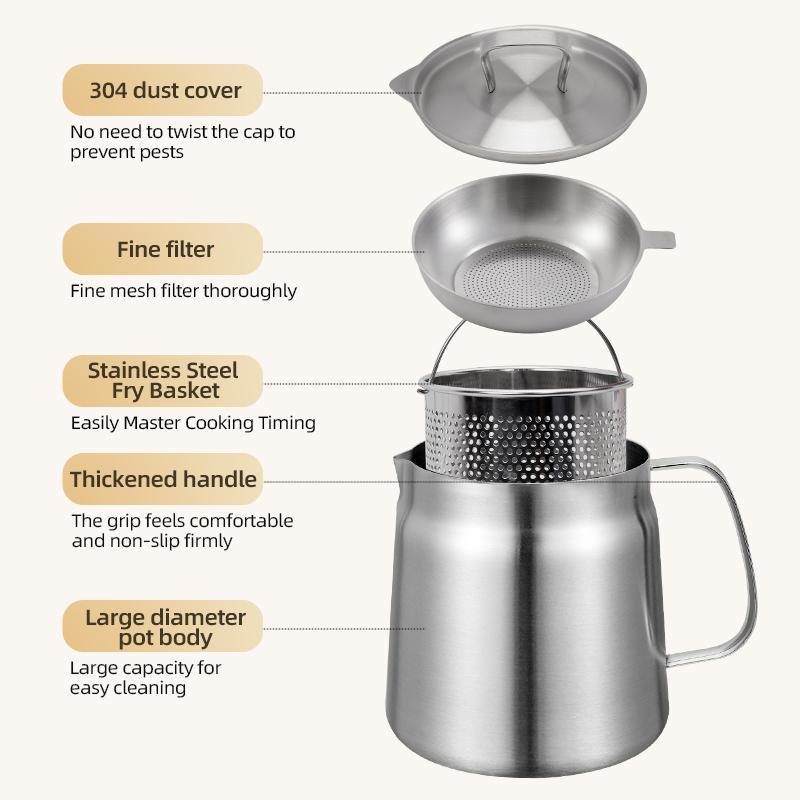 stainless steel oil filter pot with fine strainer and lid