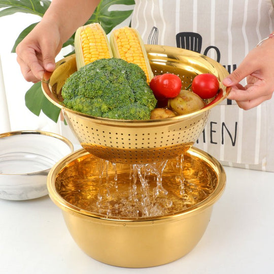 Stainless steel serving pot in metallic finish for kitchen and table use